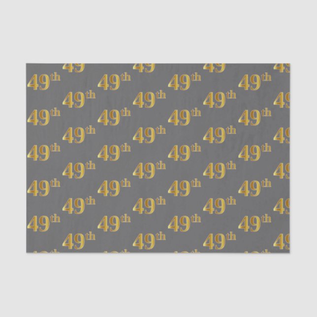 Gray, Faux Gold 49th (Forty-Ninth) Event Tissue Paper (Front)