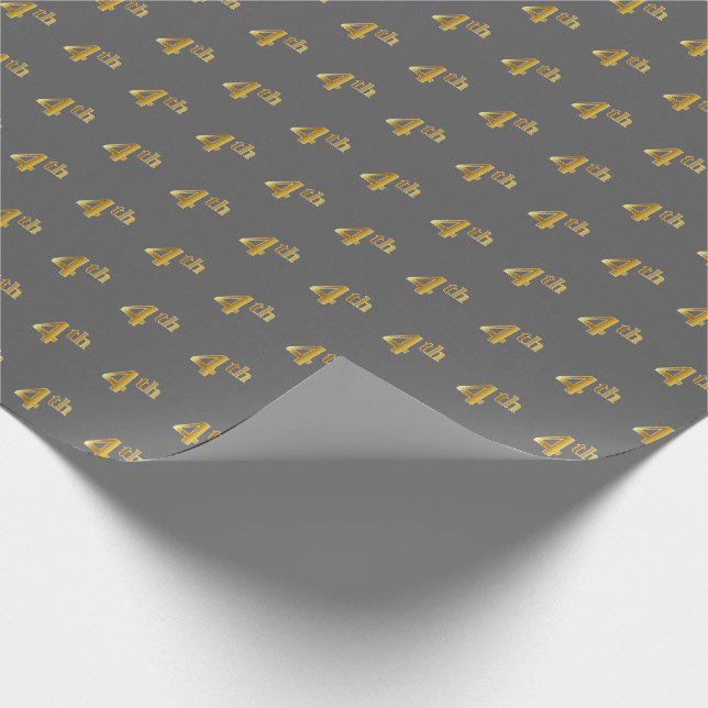 Gray, Faux Gold 4th (Fourth) Event Wrapping Paper (Corner)