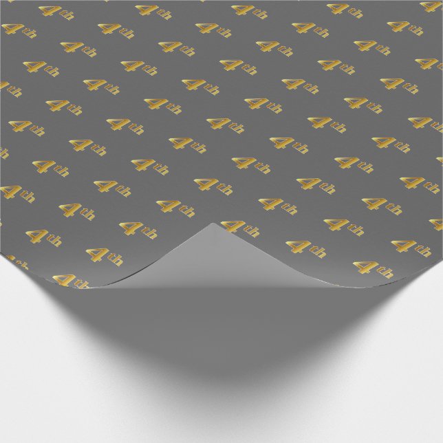 Gray, Faux Gold 4th (Fourth) Event Wrapping Paper (Corner)