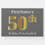 [ Thumbnail: Gray, Faux Gold 50th Birthday Party + Custom Name Guest Book ]