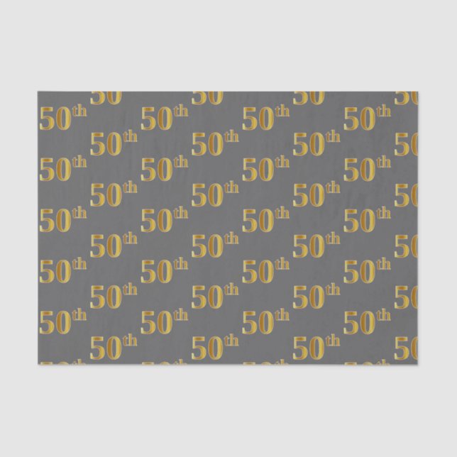 Gray, Faux Gold 50th (Fiftieth) Event Tissue Paper (Front)