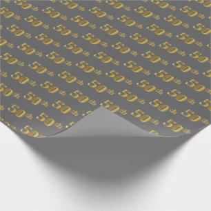 Gray, Faux Gold 50th (Fiftieth) Event Wrapping Paper