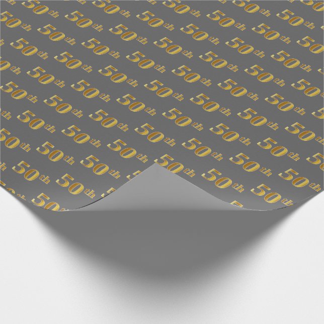 Gray, Faux Gold 50th (Fiftieth) Event Wrapping Paper (Corner)