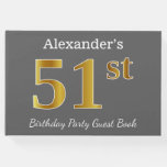 [ Thumbnail: Gray, Faux Gold 51st Birthday Party + Custom Name Guest Book ]
