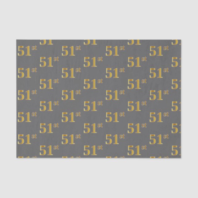 Gray, Faux Gold 51st (Fifty-First) Event Tissue Paper (Front)
