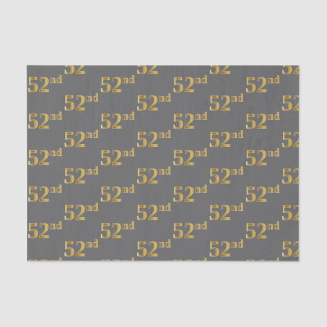 Gray, Faux Gold 52nd (Fifty-Second) Event Tissue Paper (Front)
