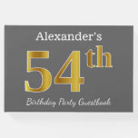 [ Thumbnail: Gray, Faux Gold 54th Birthday Party + Custom Name Guest Book ]