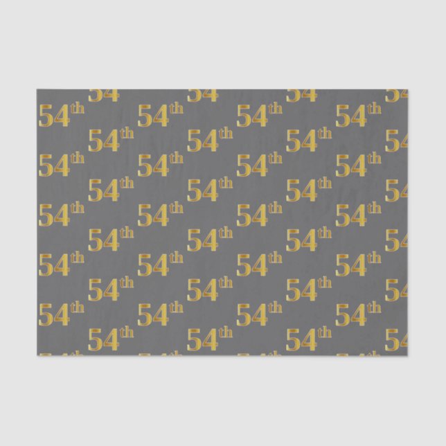 Gray, Faux Gold 54th (Fifty-Fourth) Event Tissue Paper (Front)