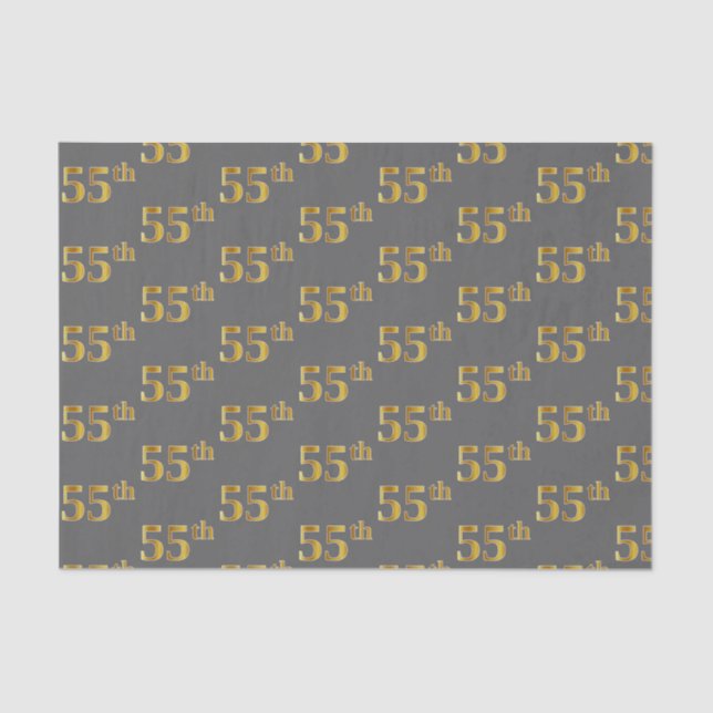 Gray, Faux Gold 55th (Fifty-Fifth) Event Tissue Paper (Front)