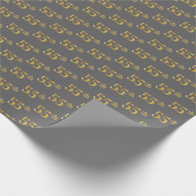 Gray, Faux Gold 55th (Fifty-Fifth) Event Wrapping Paper (Corner)