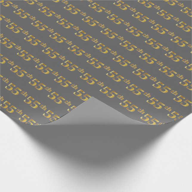 Gray, Faux Gold 55th (Fifty-Fifth) Event Wrapping Paper (Corner)