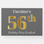 [ Thumbnail: Gray, Faux Gold 56th Birthday Party + Custom Name Guest Book ]