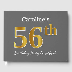 Gray, Faux Gold 56th Birthday Party + Custom Name Guest Book