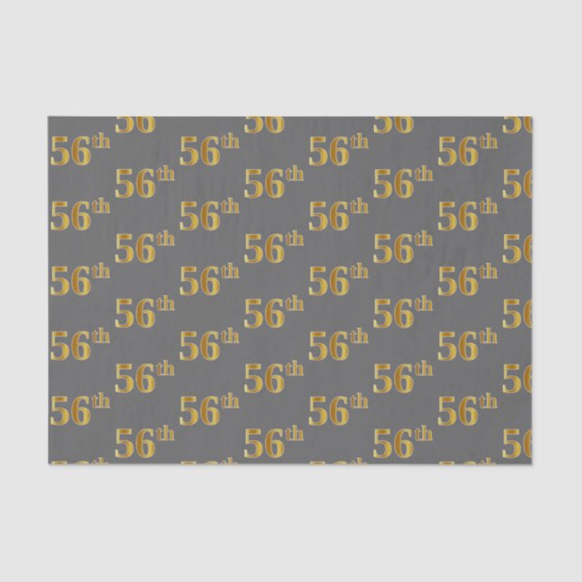 Gray, Faux Gold 56th (Fifty-Sixth) Event Tissue Paper (Front)