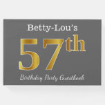[ Thumbnail: Gray, Faux Gold 57th Birthday Party + Custom Name Guest Book ]