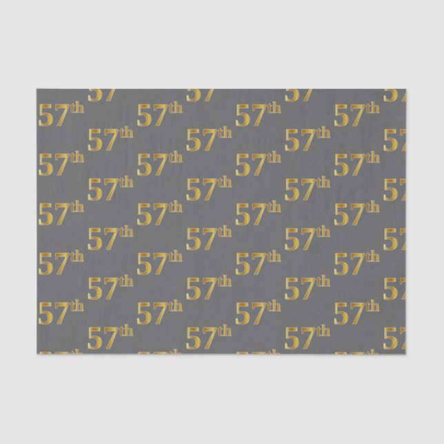 Gray, Faux Gold 57th (Fifty-Seventh) Event Tissue Paper (Front)