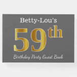 [ Thumbnail: Gray, Faux Gold 59th Birthday Party + Custom Name Guest Book ]