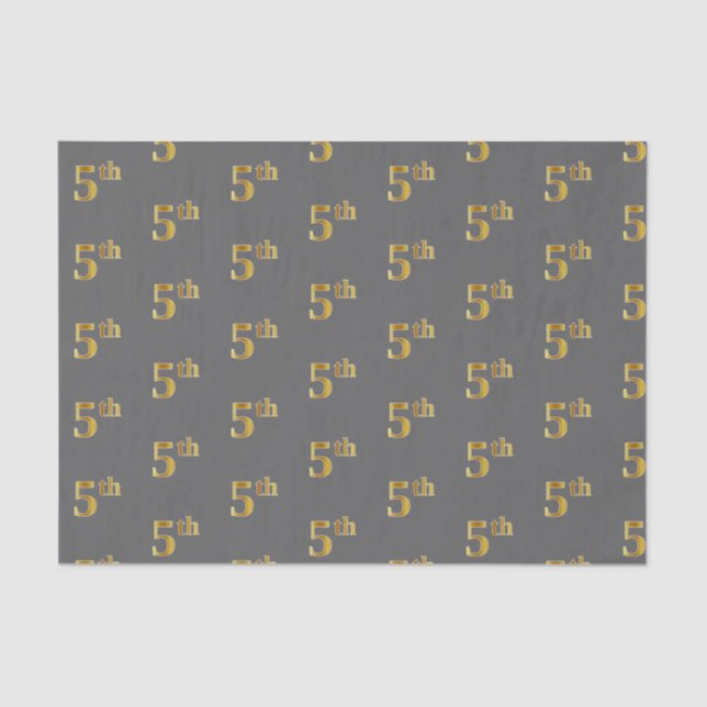 Gray, Faux Gold 5th (Fifth) Event Tissue Paper (Front)
