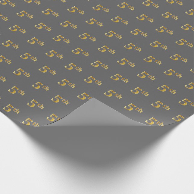 Gray, Faux Gold 5th (Fifth) Event Wrapping Paper (Corner)