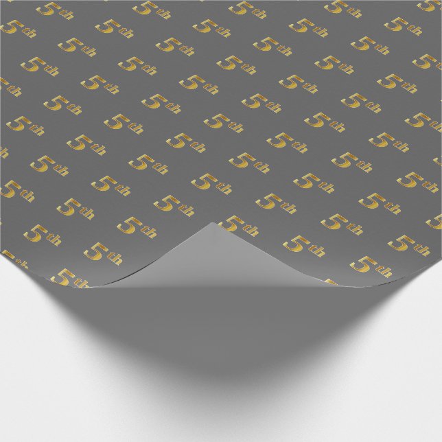 Gray, Faux Gold 5th (Fifth) Event Wrapping Paper (Corner)