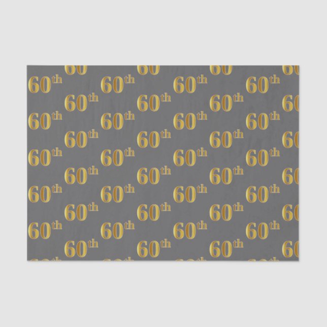 Gray, Faux Gold 60th (Sixtieth) Event Tissue Paper (Front)