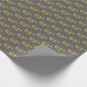 Gray, Faux Gold 60th (Sixtieth) Event Wrapping Paper