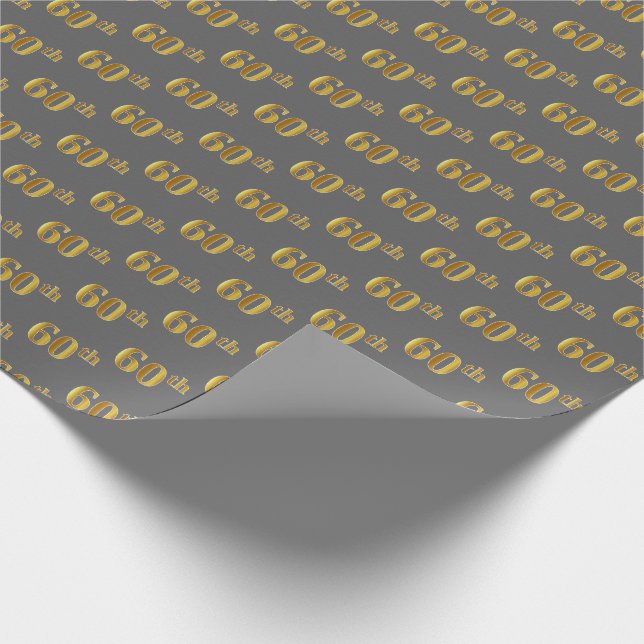 Gray, Faux Gold 60th (Sixtieth) Event Wrapping Paper (Corner)