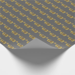 Gray, Faux Gold 60th (Sixtieth) Event Wrapping Paper