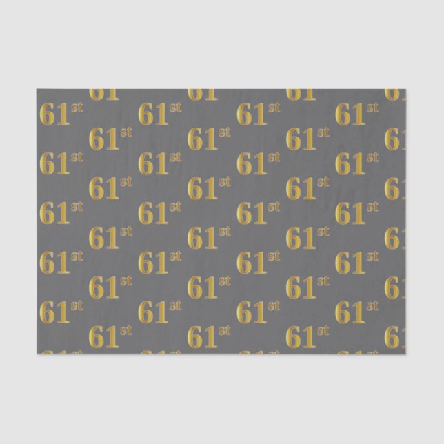 Gray, Faux Gold 61st (Sixty-First) Event Tissue Paper (Front)