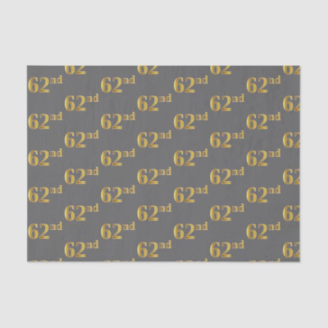 Gray, Faux Gold 62nd (Sixty-Second) Event Tissue Paper (Front)