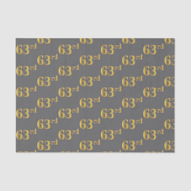 Gray, Faux Gold 63rd (Sixty-Third) Event Tissue Paper (Front)