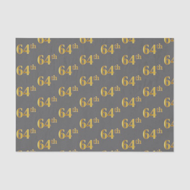 Gray, Faux Gold 64th (Sixty-Fourth) Event Tissue Paper (Front)