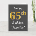 [ Thumbnail: Gray, Faux Gold 65th Birthday + Custom Name Card ]