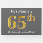 [ Thumbnail: Gray, Faux Gold 65th Birthday Party + Custom Name Guest Book ]