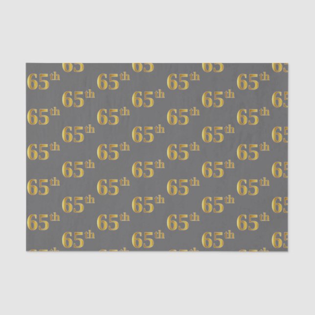 Gray, Faux Gold 65th (Sixty-Fifth) Event Tissue Paper (Front)