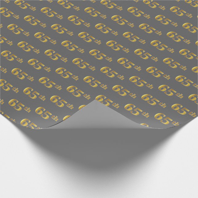 Gray, Faux Gold 65th (Sixty-Fifth) Event Wrapping Paper (Corner)