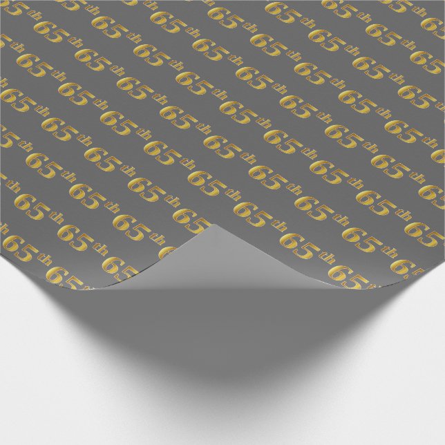 Gray, Faux Gold 65th (Sixty-Fifth) Event Wrapping Paper (Corner)