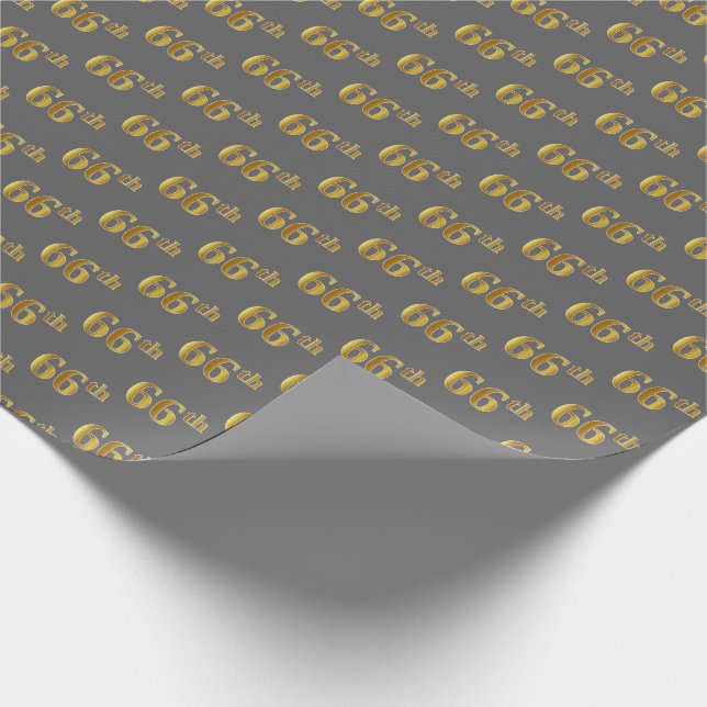 Gray, Faux Gold 66th (Sixty-Sixth) Event Wrapping Paper (Corner)
