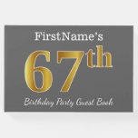 [ Thumbnail: Gray, Faux Gold 67th Birthday Party + Custom Name Guest Book ]