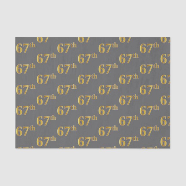 Gray, Faux Gold 67th (Sixty-Seventh) Event Tissue Paper (Front)