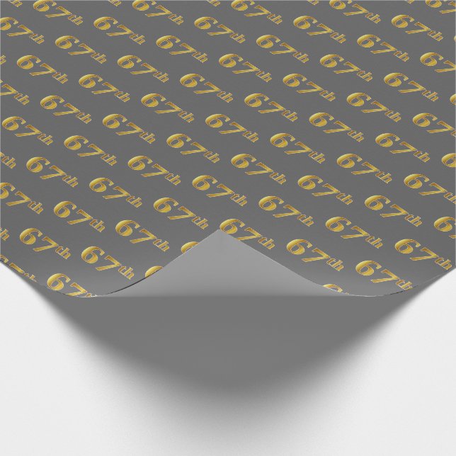 Gray, Faux Gold 67th (Sixty-Seventh) Event Wrapping Paper (Corner)