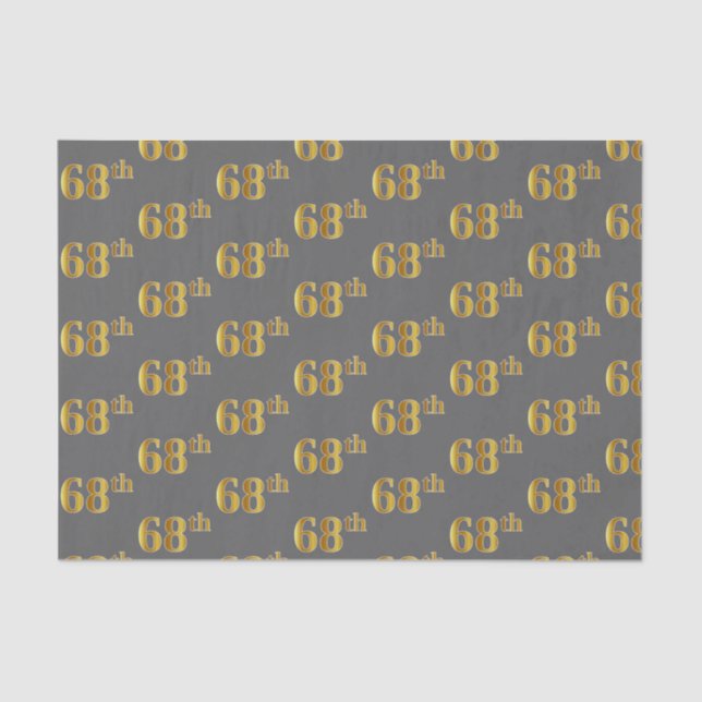 Gray, Faux Gold 68th (Sixty-Eighth) Event Tissue Paper (Front)