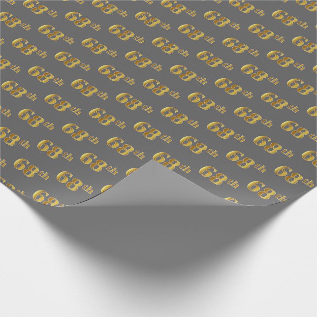 Gray, Faux Gold 68th (Sixty-Eighth) Event Wrapping Paper (Corner)
