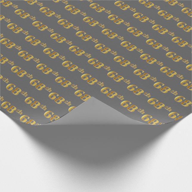 Gray, Faux Gold 68th (Sixty-Eighth) Event Wrapping Paper (Corner)