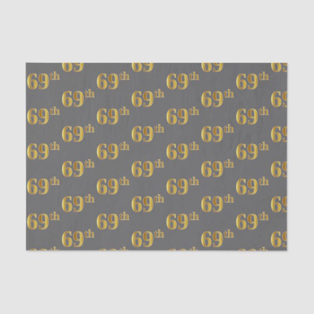 Gray, Faux Gold 69th (Sixty-Ninth) Event Tissue Paper (Front)