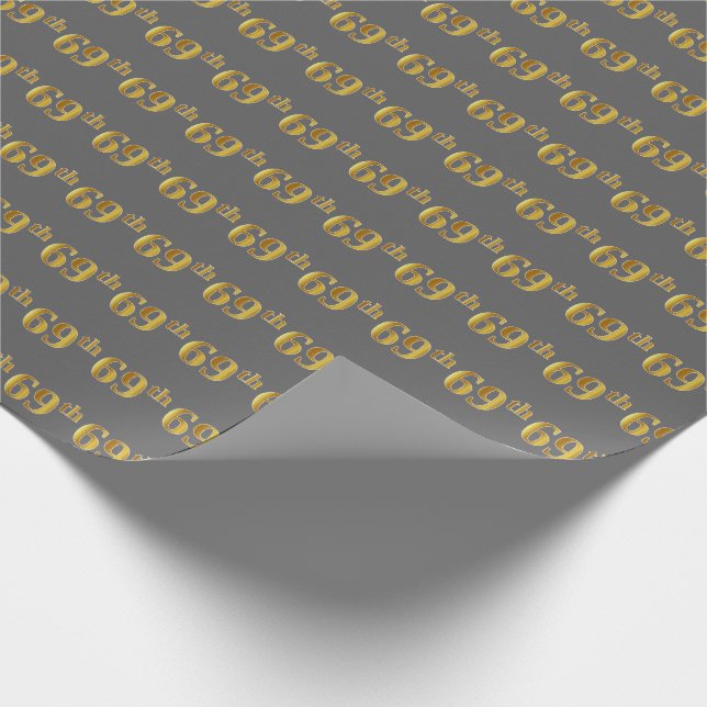Gray, Faux Gold 69th (Sixty-Ninth) Event Wrapping Paper (Corner)