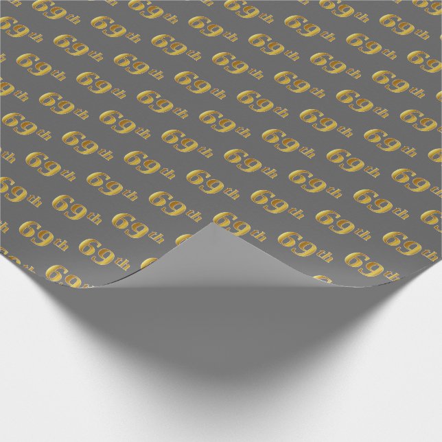 Gray, Faux Gold 69th (Sixty-Ninth) Event Wrapping Paper (Corner)
