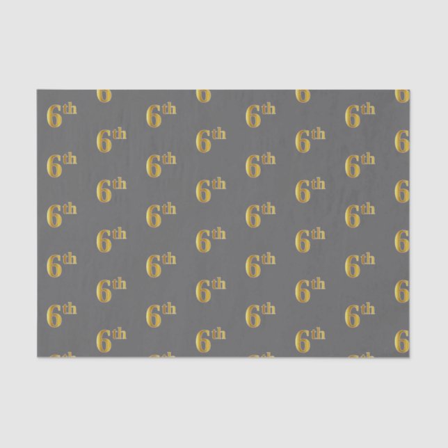 Gray, Faux Gold 6th (Sixth) Event Tissue Paper (Front)