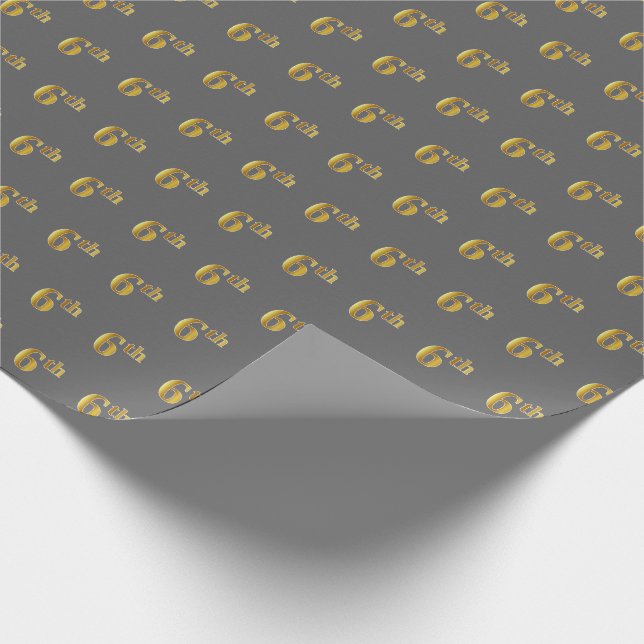 Gray, Faux Gold 6th (Sixth) Event Wrapping Paper (Corner)