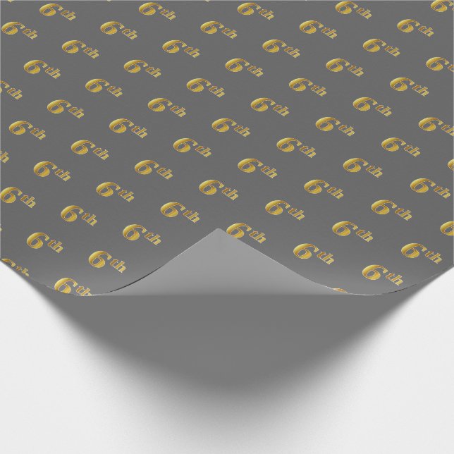 Gray, Faux Gold 6th (Sixth) Event Wrapping Paper (Corner)